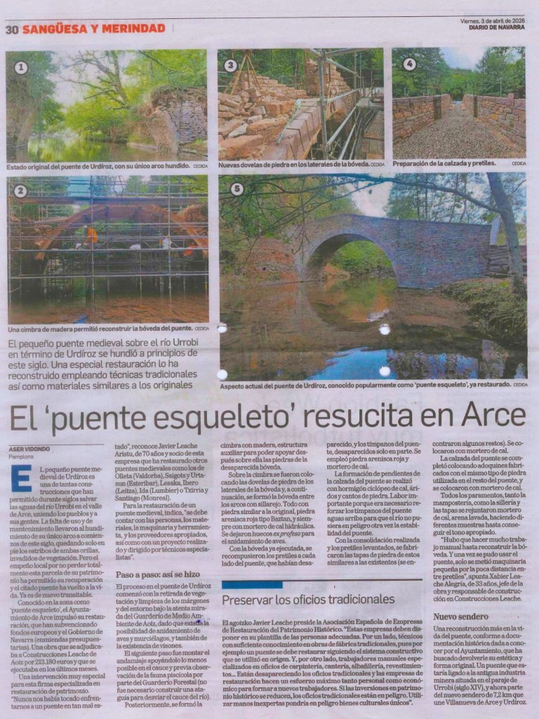 Restauración del puente medieval sobre el río Urrobi en Urdíroz